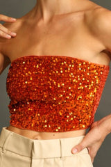 SEQUIN AND VELVET TUBE TOP WITH SMOCKING