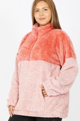 CURVY TWO TONE SHERPA PULLOVER