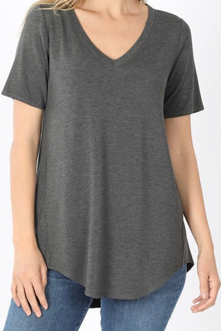 S/S VNECK ROUND HEM TEE