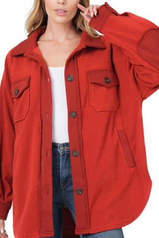 LONG SLEEVE FLEECE BUTTON UP SHIRT JACKET