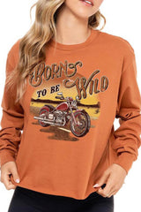 LONG SLEEVE BORN TO BE WILD MOTORCYCLE FAUX CROP