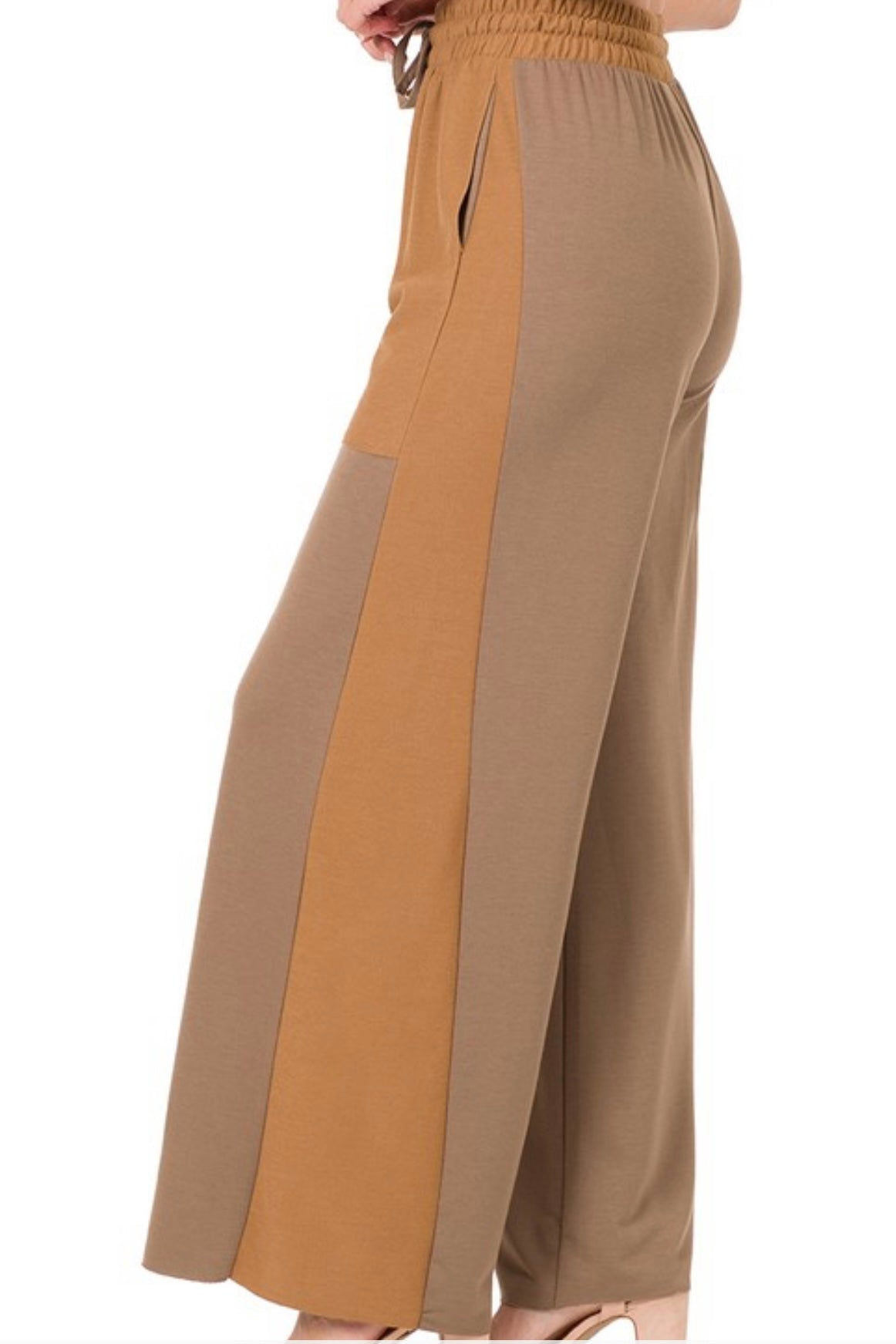 SOFT FRENCH TERRY TWO TONE WIDE LEG PANTS