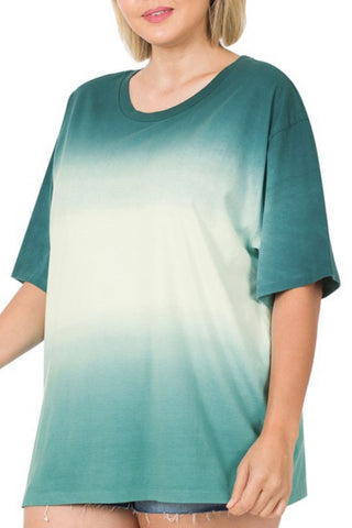 CURVY DIP DYE SHORT SLEEVE ROUND NECK TEE