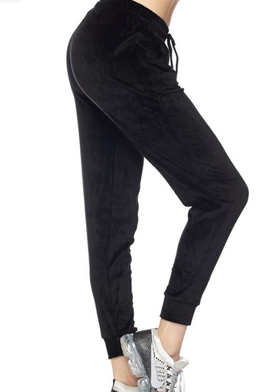CURVY RELAXED FIT TIE WAIST VELVET JOGGERS