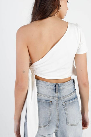 ONE SHOULDER SIDE TIE CROP TOP