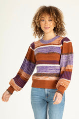 RAELYNN TEXTURED YARN CREW NECK SWEATER WITH PUFF SLEEVES