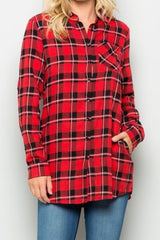 PLAID FLANNEL BUTTON DOWN WITH SIDE POCKETS