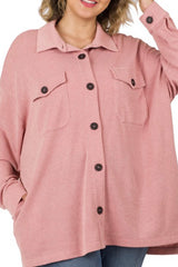 CURVY LONG SLEEVE OVERSIZED JACQUARD BUTTON DOWN SHIRT JACKET