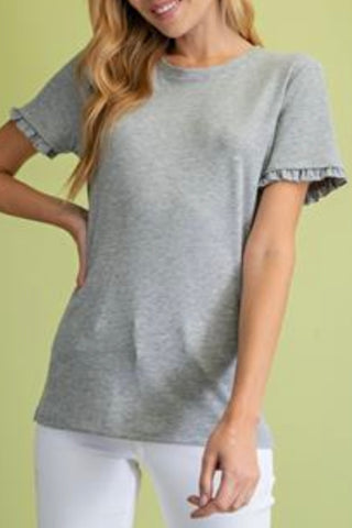 SHORT SLEEVE TEE WITH RUFFLE TRIM DETAIL