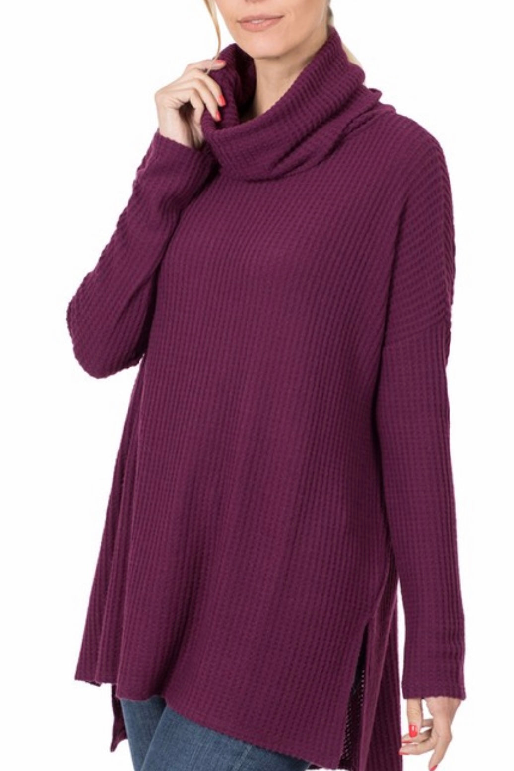 BRUSHED THERMAL WAFFLE COWL NECK HILO