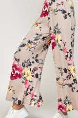 HIRISE FLORAL WIDE LEG PANTS WITH SIDE SLITS AND POCKETS