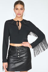 WESTERN CROP TOP WITH FRINGE ON ARM