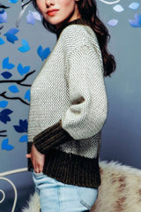 LONG SLEEVE MOCK NECK SWEATER WITH CHENILLE HEM AND CUFFS
