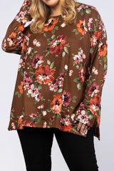 CURVY LONG SLEEVE FLORAL PRINT TOP WITH SIDE SLITS