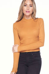 LONG SLEEVE RIBBED MOCK NECK TOP