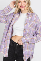 LONG SLEEVE PLAID FLANNEL WITH RAW HEM DETAIL