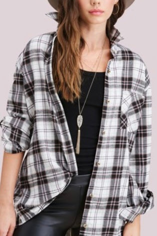 LONG SLEEVE PLAID FLANNEL BUTTON DOWN TOP