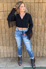 WESTERN CROP TOP WITH FRINGE ON ARM