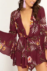 DEEP V FLORAL PRINT ROMPER