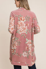 LONG SLEEVE FLORAL COCOON BRUSHED KNIT CARDI WITH POCKETS