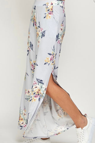 HIRISE FLORAL WIDE LEG PANTS WITH SIDE SLITS AND POCKETS