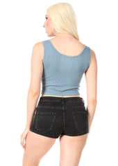 RIBBED BUNGEE CORD LACE UP TANK