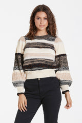 RAELYNN PUFF SLEEVE SWEATER WITH CONTRAST TEXTURE