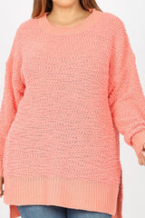 CURVY LONG SLEEVE CABLE POPCORN SWEATER