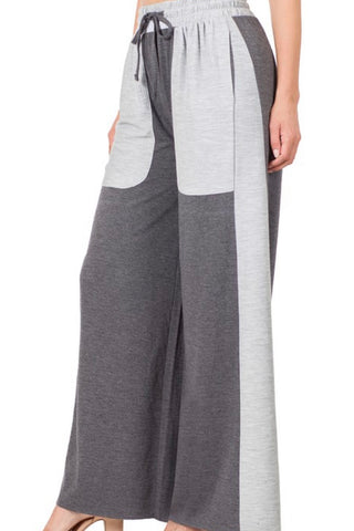 SOFT FRENCH TERRY TWO TONE WIDE LEG PANTS