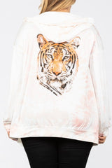 CURVY TIE DYE TIGER PRINT ZIP UP HOODY