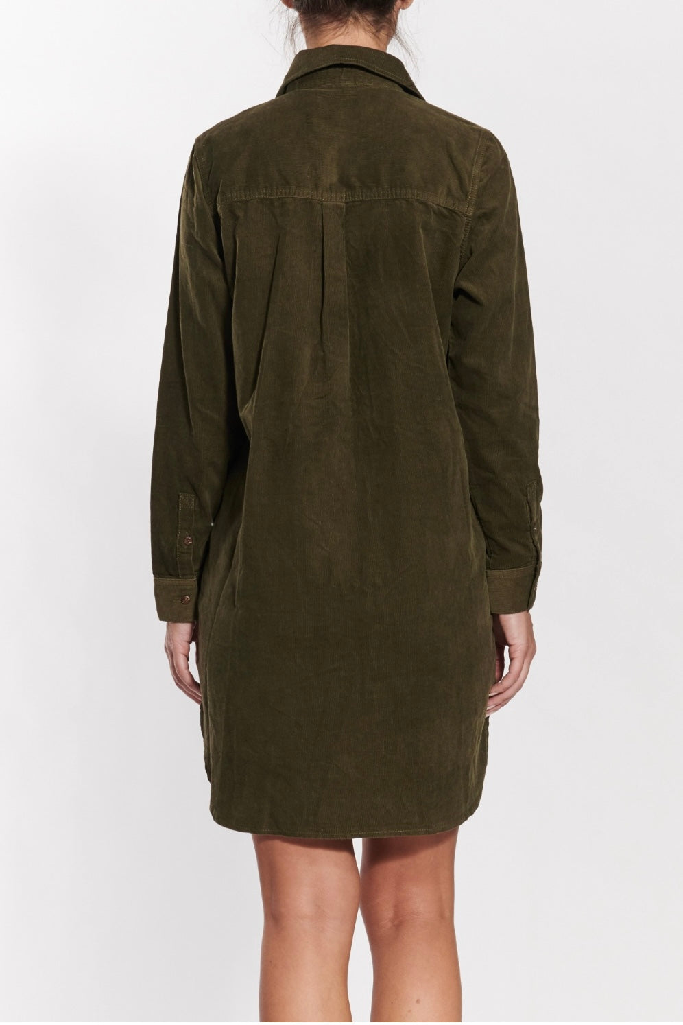 UTILITY FINE CORDUROY SHIRT DRESS WITH POCKETS S / OLIVE UTILITY FINE CORDUROY SHIRT DRESS WITH POCKETS S / OLIVE