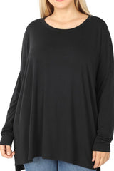 CURVY LONG DOLMAN SLEEVE BOXY FIT TOP WITH SIDE SLITS