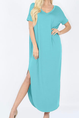 SHORT SLEEVE VNECK MAXI WITH POCKETS