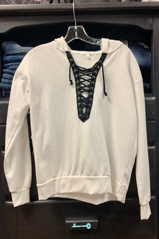 L/S LACE UP PULLOVER SWEATSHIRT