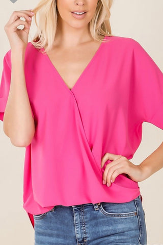 ROLLED SLEEVE WRAP FRONT TOP
