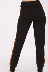 DRAWSTRING WAIST JOGGER WITH LEOPARD PRINT SIDE DETAIL