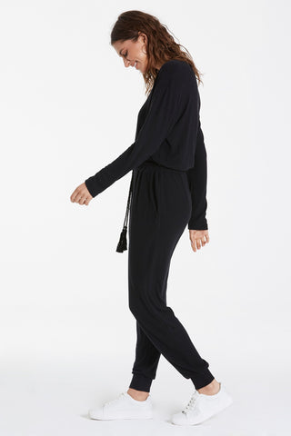 YASMIN LONG SLEEVE OVERLAPPED FRONT JUMPSUIT WITH WAIST TIE