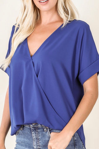 ROLLED SLEEVE WRAP FRONT TOP