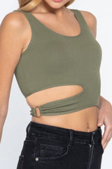 DOUBLE SCOOP SEAMLESS RIB CROP TOP WITH CIRCLE CLASP