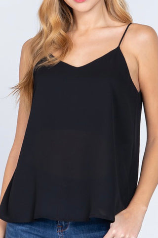 WOVEN CAMI WITH CRISS CROSS BACK DETAIL