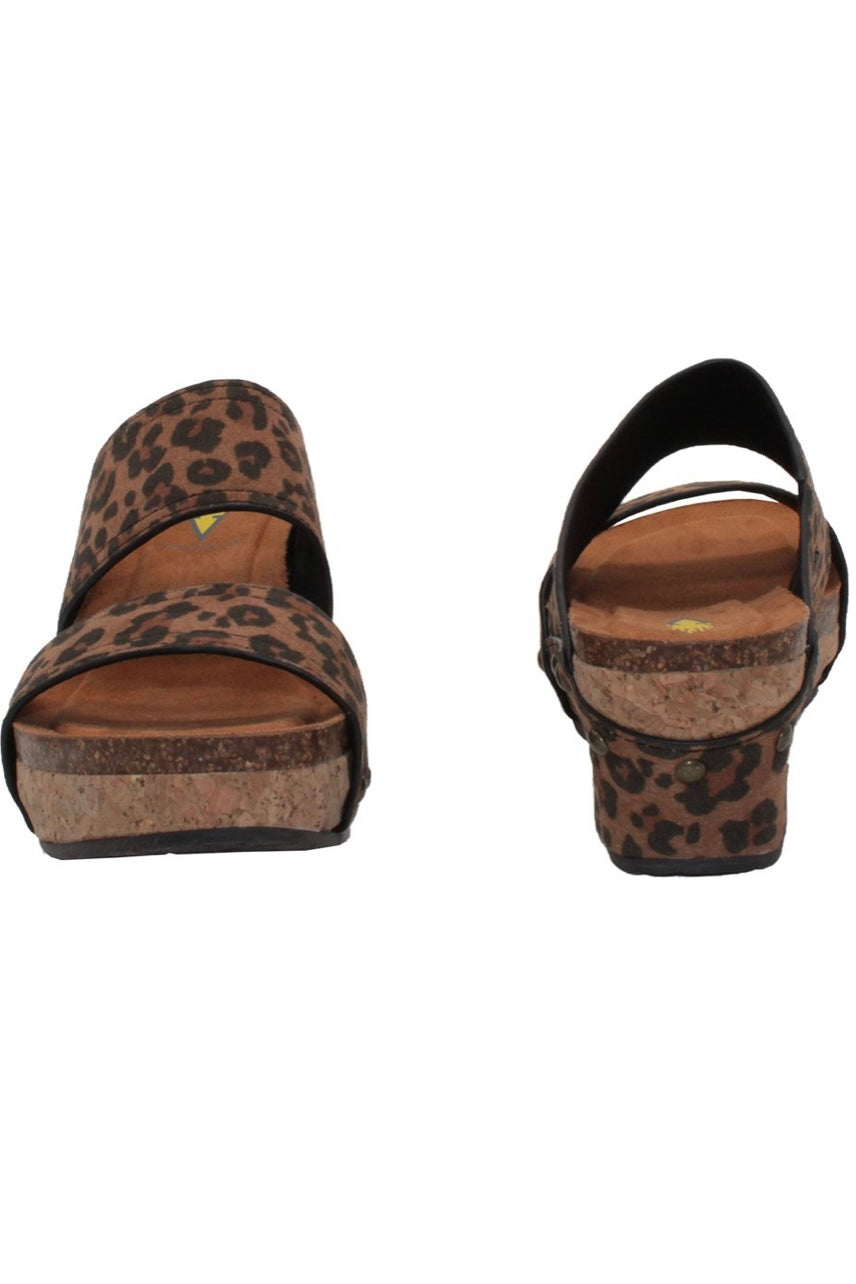 VITTORIA PRINTED MICROSUEDE DOUBLE STRAP WEDGE