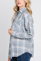 LONG SLEEVE PLAID FLANNEL WITH RAW HEM DETAIL