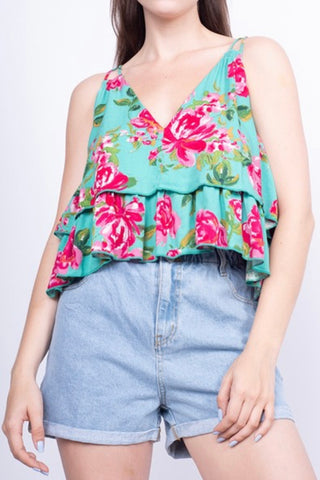 SPAGHETTI STRAP DOUBLE LAYER FLORAL TANK