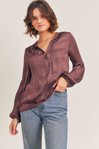DANI PULLOVER WOVEN TOP WITH PUFF CUFFED SLEEVES
