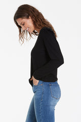 CRYSTAL LONG SLEEVE BASIC WITH RUFFLE SHOULDER DETAIL