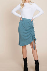TERRY KNIT SKIRT WITH ADJUSTABLE SIDE ROUCHED DETAIL