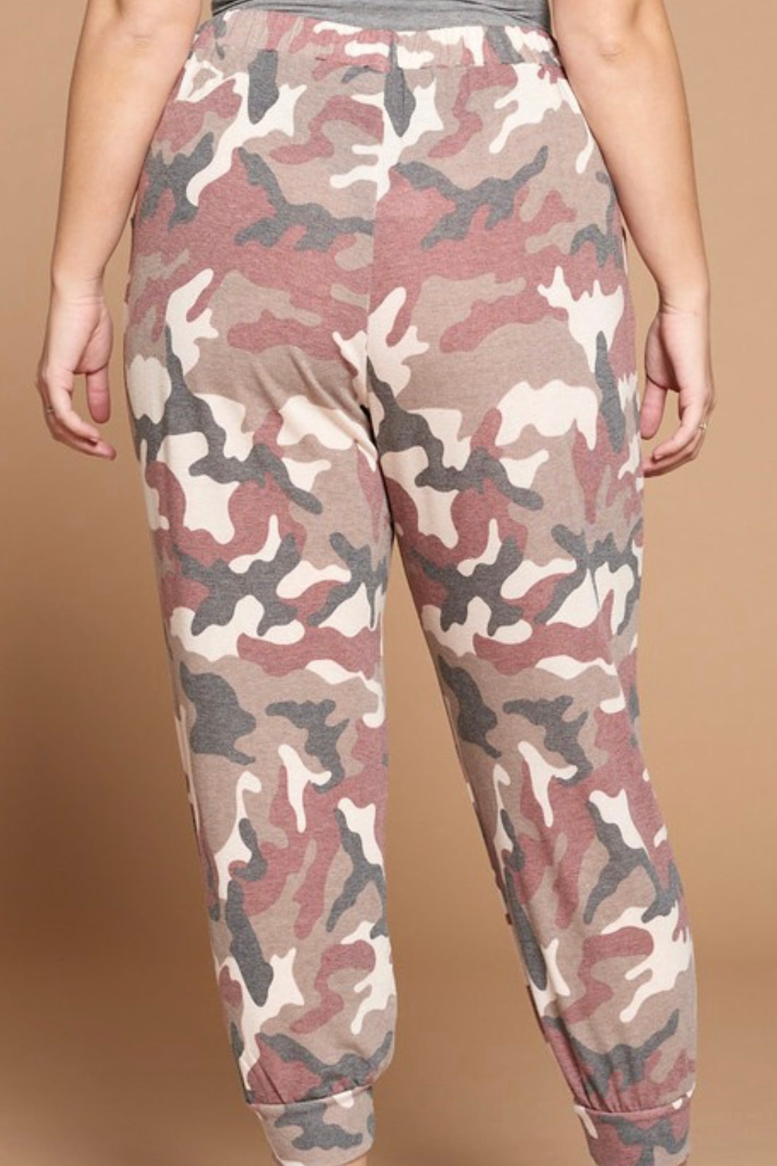CURVY TERRY KNIT CAMO JOGGERS WITH POCKETS