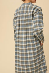 PLAID BUTTON DOWN MIDI LENGTH SHIRT DRESS