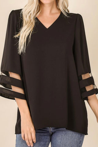 BELL SLEEVE TOP WITH MESH DETAIL