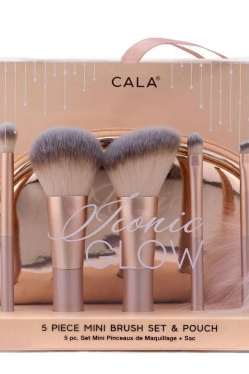 ICONIC GLOW 5 PC MAKEUP BRUSH SET WITH POUCH
